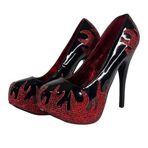 Pleaser Bordello Teaser Pinup Red Flame Platform Stilettos Heels 6